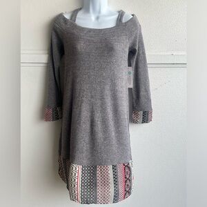 THML Anthropologie Carolyn Cold Shoulder Knit Sweater Dress Gray Small